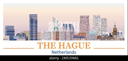 The Hague skyline in bright color palette vector illustration Stock Vector