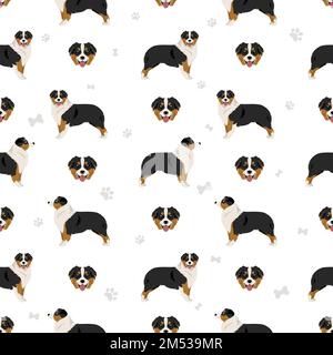 Australian shepherd seamless pattern. Background Aussie set.  Vector illustration Stock Vector