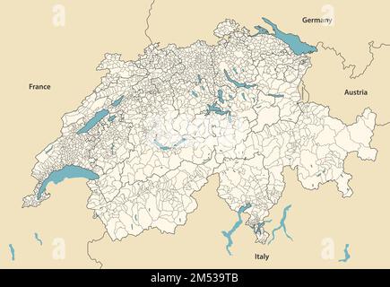 Colorful political map of Switzerland. Administrative divisions ...