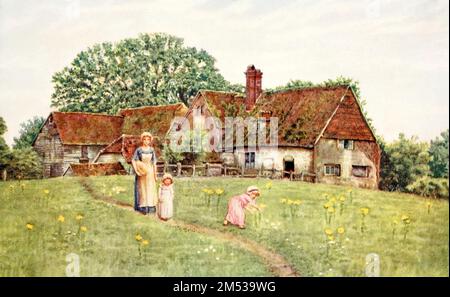 The Old Farm-house by Kate Greenaway from the book ' Kate Greenaway ' by Marion Harry Spielmann, 1858-1948; and George Somes Layard, Published by G.P. Putnam's Sons in New York and  A and C. Black in London in 1905 Stock Photo