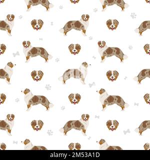 Australian shepherd seamless pattern. Background Aussie set.  Vector illustration Stock Vector
