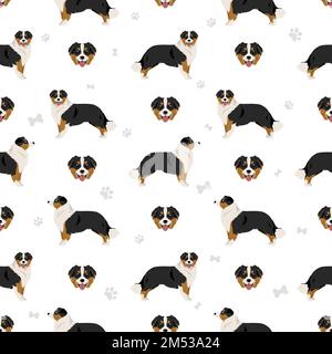 Australian shepherd seamless pattern. Background Aussie set.  Vector illustration Stock Vector