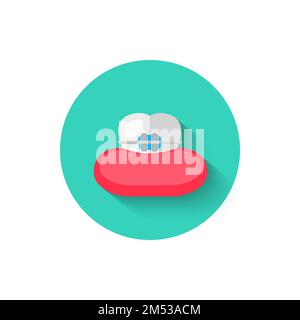 Tooth with braces icon isolated in flat design style vector illustration. Modern, minimalist icon on the theme of stomatology in stylish colors. Websi Stock Vector