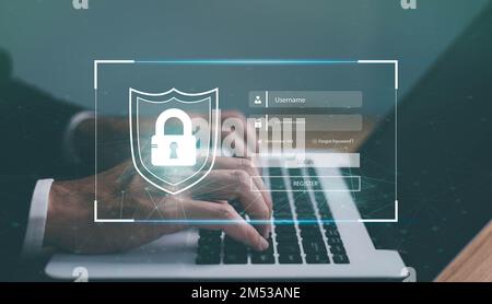 cyber security concept. user typing login and password, cyber security concept, data protection and secured internet access, cyber security Stock Photo