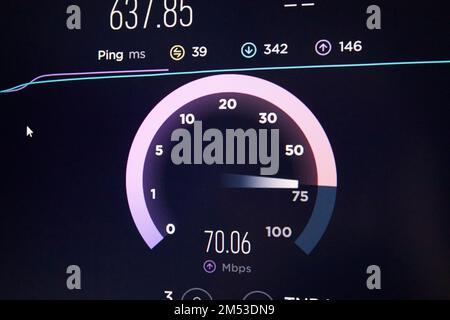 70mbps upload speedtest internet speed connection speeds in Mbps for super high fast 5G internet connection Stock Photo