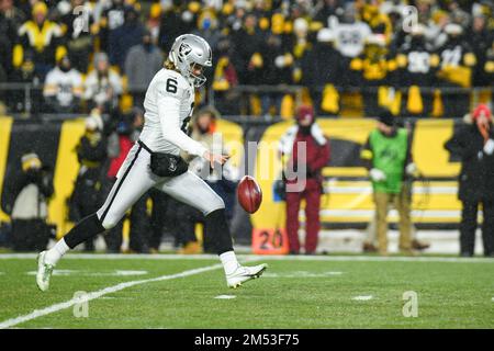 Pittsburgh, Pennsylvania, USA. 24th Dec, 2022. December 24th, 2022 Las Vegas Raiders punter AJ Cole (6) punting the ball during Pittsburgh Steelers vs Las Vegas Raiders in Pittsburgh, PA. Jake Mysliwczyk/BMR (Credit Image: © Jake Mysliwczyk/BMR via ZUMA Press Wire) Stock Photo