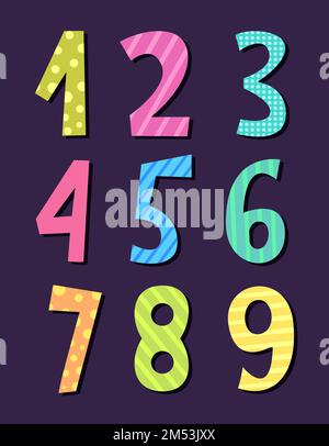 Decorative numbers. colored letters for kids vector cartoon collection set Stock Vector