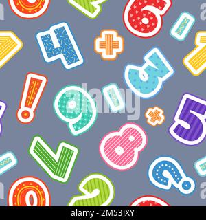 Numbers pattern. seamless background with funny colored comic alphabet items. Vector template Stock Vector