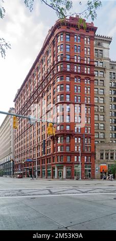 Schofield Building, aka Euclid Ninth Tower, is an office tower converted to hotel and apartments. The conversion restored the historic 1901 façade. Stock Photo