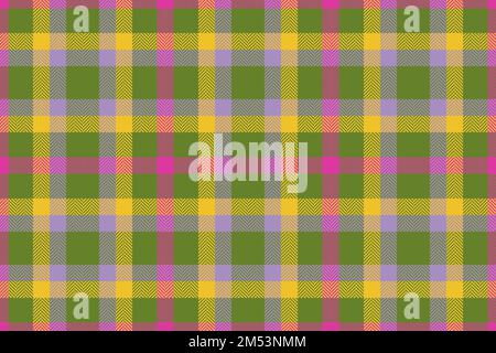 Fabric seamless pattern. Vector tartan check. Background plaid textile texture in pink and yellow colors. Stock Vector