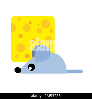 Vector illustration in a cartoon style of a cute a mouse near a piece of cheese Stock Vector