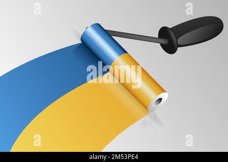 Roller brush painting of UKraine flag illustration Stock Vector