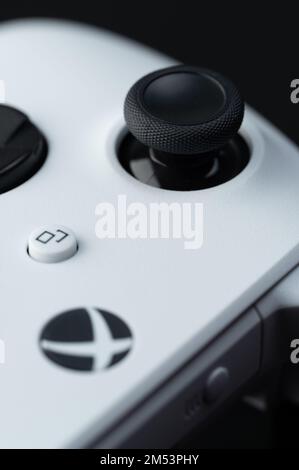 New york, USA - December 21, 2022: New stick on xbox joystick close up view on black background Stock Photo