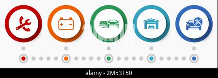 Car service vector icon set, workshop flat design web buttons, business infographic template Stock Vector
