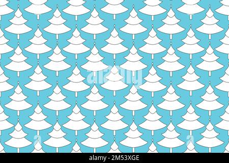 Seamless Christmas Pattern with Christmas tree and snowflakes. White Christmas elements on a sky blue background Stock Photo