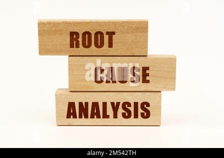 Business concept. On a white surface are wooden blocks with the inscription - Root Cause Analysis Stock Photo