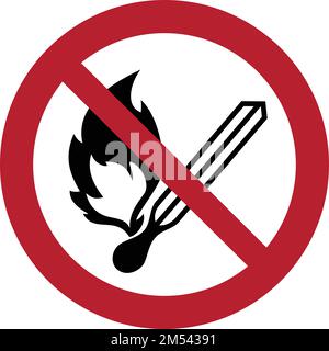 No open flame sign. No fire, No access with open flame prohibition sign. Red, black and white vector illustration. Stock Vector