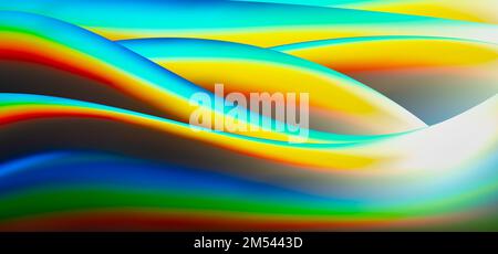 Trendy colorful neon holographic waves banner. Abstract old retro background. Stock Photo
