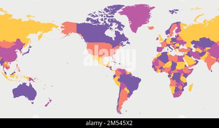 World blank map - America centered. High detailed political map of World Stock Vector