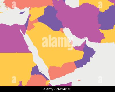 Middle East blank map. High detailed political map of Middle East and Arabian Peninsula region Stock Vector