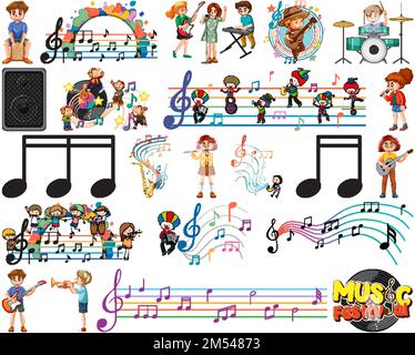 Kids musical instruments and music symbols set illustration Stock Vector