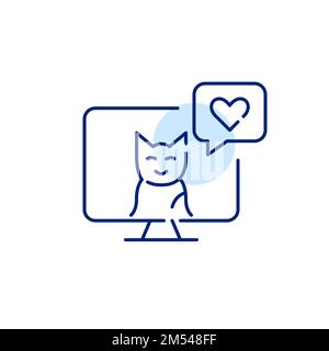 Cat user giving a like feedback. Pixel perfect, editable stroke line icon Stock Vector