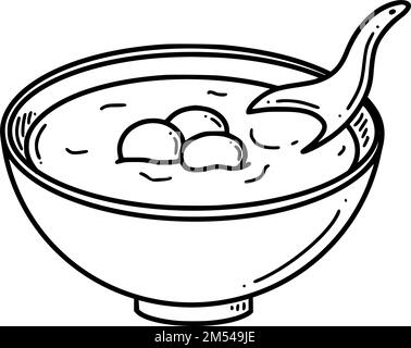 Tang yuan translation from Chinese sweet dumpling soup vector illustration. Chinese New year dessert tangyuan in doodle style. Stock Vector