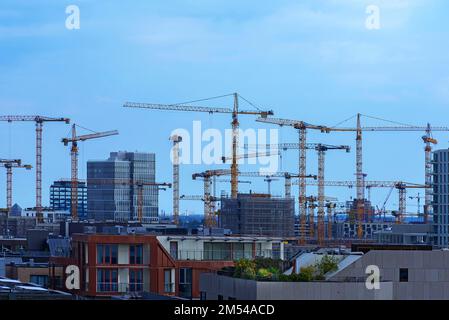 Construction cranes on a large building site in the Hafencity, Hamburg, Germany Stock Photo