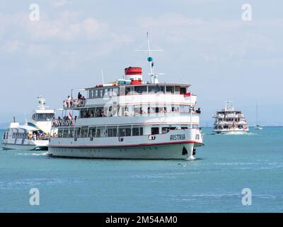 Passenger ships on Lake Constance, near Constance, Baden-Wuerttemberg, Germany Stock Photo