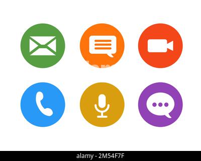 Set of Icons for the application and web. Message, Video camera, Microphone,  Phone call, Email icons. Vector illustration Stock Vector