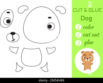 Color, cut and glue paper little dog. Cut and paste crafts activity page. Educational game for preschool children. DIY worksheet. Kids logic game Stock Vector