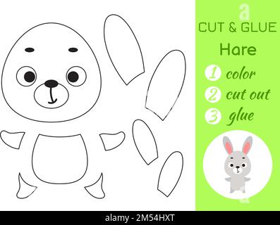 Color, cut and glue paper little hare. Cut and paste crafts activity page. Educational game for preschool children. DIY worksheet. Kids logic game Stock Vector