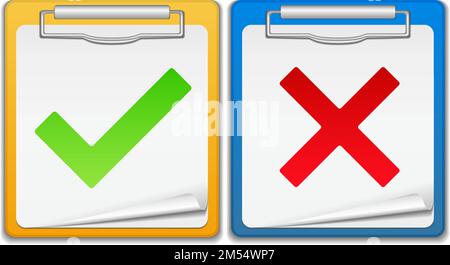 Clipboards with check and cross symbols, vector eps10 illustration Stock Vector