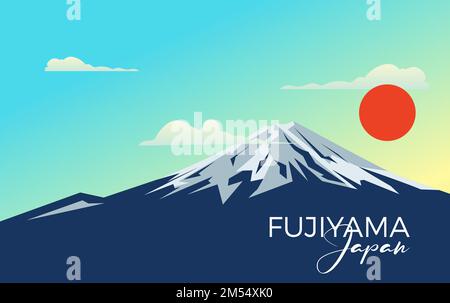 Fujiyama vector illustration. Japanese landscape with Fuji mountain Stock Vector