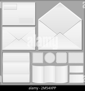 Envelopes, paper and postage stamps, vector eps10 illustration Stock Vector