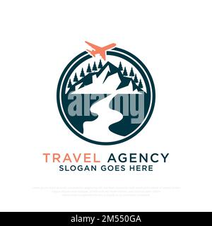 Back to Nature Travel Agency logo design with Outdoor adventure vector illustration template Stock Vector