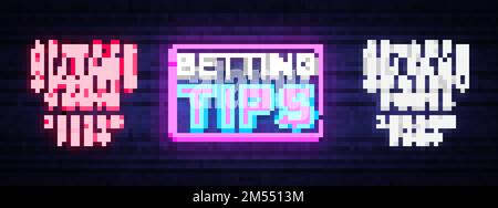 Betting Tips vector. Bet Tips neon sign. Bright night signboard on gambling, betting. Light banner, design element. Editing text neon sign. Stock Vector
