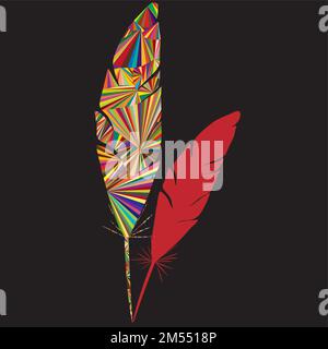 Abstract feather logo with colorful triangle shapes and black background,vector Stock Vector
