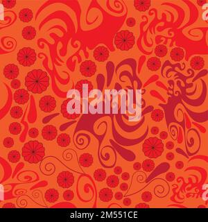 Seamless abstract pattern with red rosette and paisley , vector Stock Vector