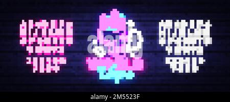Logo electronic cigarette in neon style. Vape Shop Neon Sign, World Vape Concept with Skull, Emblem, Bright Night Signboard, Neon Advertising Electron Stock Vector