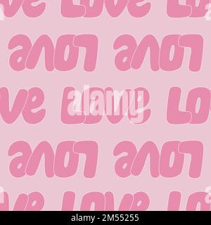 Striped Valentine hand drawn seamless pattern. Hand drawn word LOVE lined up. Stock Vector