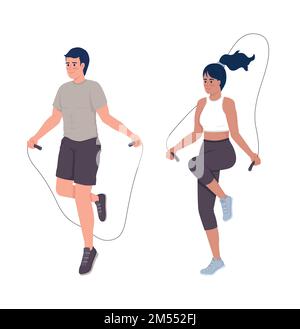 Doing jumping rope workout semi flat color vector character Stock Vector