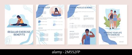 Regular exercise benefits flat vector brochure template Stock Vector