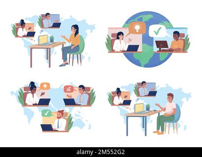 International team flat concept vector illustration set Stock Vector