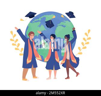 Graduation abroad flat concept vector illustration Stock Vector