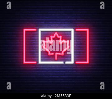 Canada flag neon vector sign. Canada flag symbol banner light, bright night Illustration. Vector illustration. Stock Vector