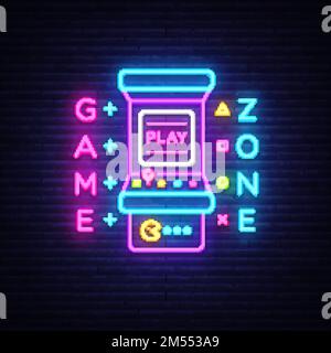 Game Zone Logo Vector Neon. Game Room neon sign board, design template ...