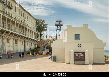 Exterior of Alcatraz, the infamous maximum security prison on Alcatraz Island in San Francisco Bay. It opened in 1934 and closed in 1963. Stock Photo