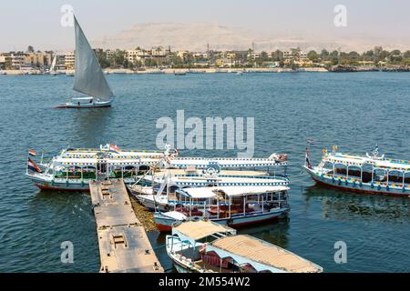 Local Ferry Boats on the Aswan docks. Aswan, Egypt. Stock Photo