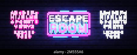 Escape Room neon signs vector. Escape Room Design template neon sign, light banner, neon signboard, nightly bright advertising, light inscription. Vec Stock Vector